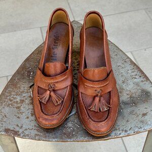 70s Life Stride Leather Loafer Chunky Heel Vintage Pumps with Tassels Size 6 N